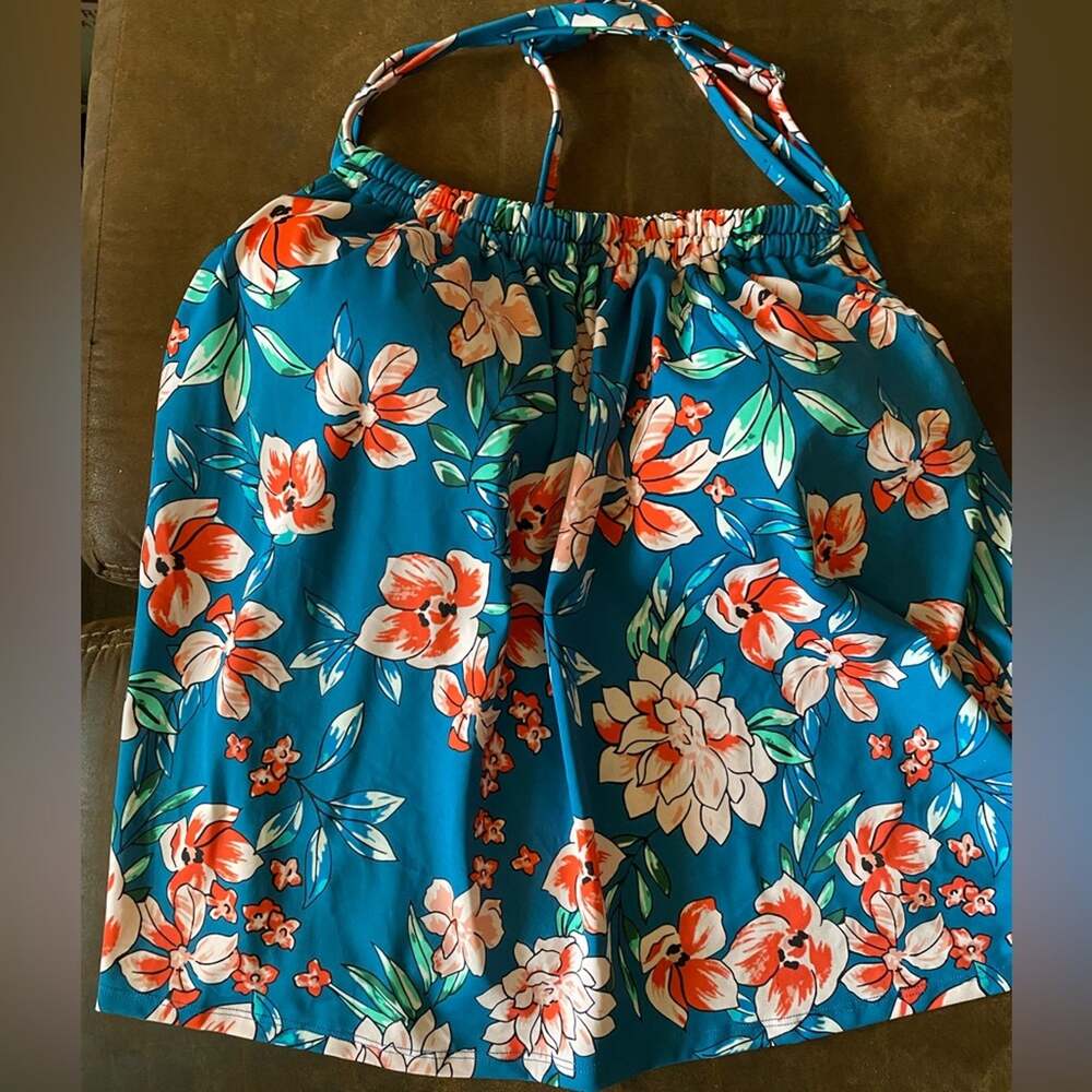 NWOT Win Wave Sz 1X Aqua Tankini Double Row Braiding Built-in Bra Adj Strap